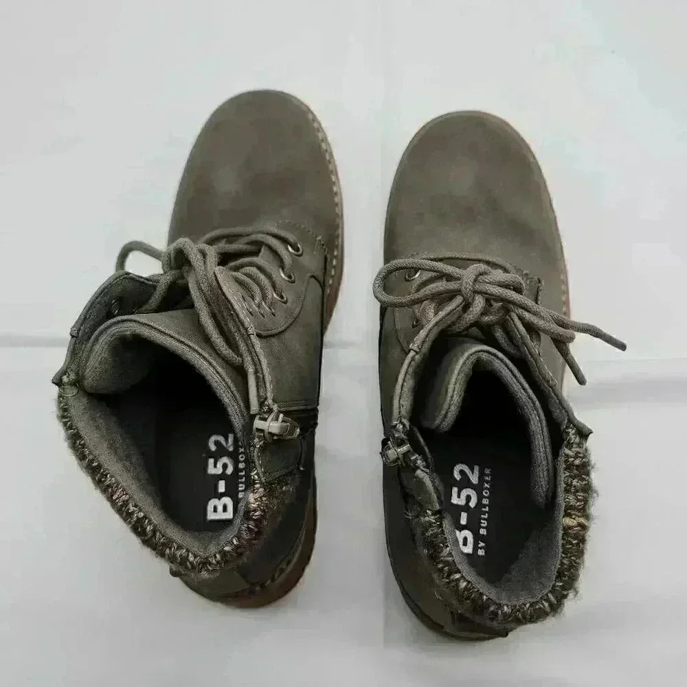 B-52 By Bull Boxer Womens Lace Up Side Zip Textile Heeled Short Boots Green Sz 8 - Picture 6 of 10